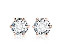 JewelryPalace Round Cut 6.5mm 2ct Moissanite Solitaire Stud Earrings for Women, 925 Sterling Silver 14k Rose Gold Plated Earrings for Her, Classic Simulated Diamond Earrings VVS D-F