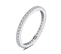 JewelryPalace Round Cut Genuine Moissanite Wedding Rings, Half Eternity 925 Sterling Silver Promise Ring Anniversary Band VVS D-F Size 5-9