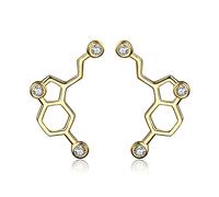 JewelryPalace Serotonin Molecules Cubic Zirconia Stud Earrings for Women, Dopamine 14k Yellow Gold Plated Earrings for Girls, CZ Jewellery Set Earrings for Her