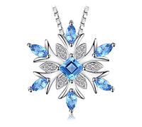 JewelryPalace Snowflake Flower Genuine Swiss Blue Topaz Pendant Necklace for Women, 14k White Gold Plated 925 Sterling Silver Necklaces for Her, Natural Gemstone Jewellery Set 18 Inches chain
