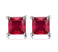 JewelryPalace Square 0.6ct Created Ruby Stud Earrings for Women, Red Solitaire Simulated Gemstone 925 Sterling Silver 14k White Gold Plated Earrings for Girls, Anniversary Earrings for Her