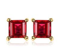 JewelryPalace Square 0.8ct Genuine Garnet Stud Earrings for Women, Red Solitaire Natural Gemstone 925 Sterling Silver Earrings for Girls, Anniversary Earrings for Her