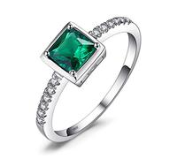 JewelryPalace Square Cut 0.5ct Simulated Emerald Solitaire Rings for Her, 14K White Gold 925 Sterling Silver Promise Ring for Women, Green Gemstone Jewellery Sets Rings Size L