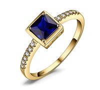 JewelryPalace Square Cut 1ct Created Sapphire Simulated Emerald Solitaire Rings for Her, 14K Yellow Gold 925 Sterling Silver Promise Ring for Women, Gemstone Jewellery Sets Rings 8