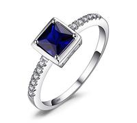 JewelryPalace Square Cut 1ct Created Sapphire Solitaire Rings for Her, 14K White Gold 925 Sterling Silver Promise Ring for Women, Blue Gemstone Jewellery Sets Rings Size L
