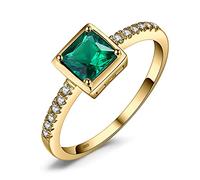 JewelryPalace Square Cut 1ct Created Simulated Emerald Solitaire Rings for Her, 14K Yellow Gold 925 Sterling Silver Promise Ring for Women, Gemstone Jewellery Sets Rings 8