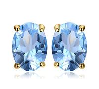 JewelryPalace Swiss Blue Colored Glass Stud Earrings for Women, 14k Yellow Gold Plated Earrings for Women, Gemstones Jewellery Sets for Girls