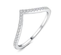JewelryPalace V Shape Round Cut Cubic Zirconia Wedding Band for Women, 14K White Gold Plated Promise Ring for Her, Simulated Diamond Anniversary Stackable Rings S