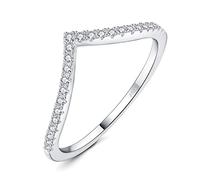 JewelryPalace V Shape Round Cut Cubic Zirconia Wedding Band for Women, 14K White Yellow Rose Gold 925 Sterling Silver Promise Ring for Her, Simulated Diamond Anniversary Stackable Rings