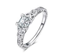 JewelryPalace Vintage Celtic Knot Engagement Rings for Women, White Gold Plated 925 Sterling Silver Cubic Zirconia Promise Rings, Anniversary Princess Cut Solitaire Simulated Diamond Ring Jewellery