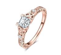 JewelryPalace Vintage Celtic Knot Princess Cut 1.2ct Cubic Zirconia Solitaire Engagement Rings for Women, 14K Rose Gold Plated Promise Rings, Simulated Diamond Ring Size X