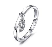 JewelryPalace Vintage Charm Feather Eternity Rings For women, Dangle Leaf 14K Rose Gold Plated 925 Sterling Silver Rings for Her, Anniversary Wedding band Jewellery Gifts M