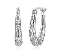 JewelryPalace Vintage Hollow Hoop Earrings for Women, 14k White Gold Plated 925 Sterling Silver Hoop Huggie Earrings for Her, Fashion Jewellery Gift for Girls