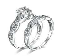 JewelryPalace White Gold Plated 925 Sterling Silver Promise Rings for Women, Wedding Eternity Engagement Rings for her, Infinity Anniversary Simulated Diamond Ring Set, Girls Womens Jewellery Gifts L