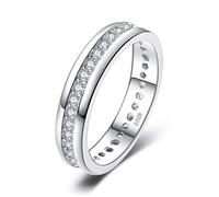 JewelryPalace White Gold Plated 925 Sterling Silver Rings for Women, Channel Set Wedding Band Eternity Ring, Anniversary CZ Simulated Diamond Ring, Girls Womens Jewellery Gifts