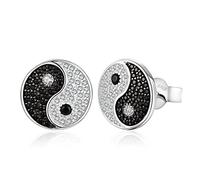 JewelryPalace Ying Yang Taichi Round Cut Genuine Black Spinel Cubic Zirconia Stud Earrings for Women, 14K White Gold Plated 925 Sterling Silver Earrings for Her, Natural Gemstone Jewellery Sets