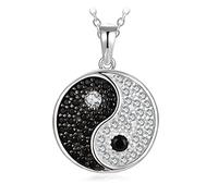 JewelryPalace Ying Yang Taichi Round Genuine Black Spinel Cubic Zirconia Pendant Necklace for Women, 14K White Gold Plated 925 Sterling Silver Necklace, Natural Gemstone Jewellery Sets 18 Inches Chain