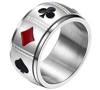 JewelryWe 10MM Poker Spinner Ring Ace Spades Playing Card Rotatable Fidget Anxiety Relief Ring Mens Stainless Steel Bands,Silver Tone(US 8)