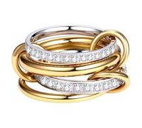 JewelryWe 14K Gold Plated Ring: Gold and Silver Cubic Zirconia Rings Two-tone Stacking Multi-rings Stainless Steel Jewelry for Women Non Tarnish
