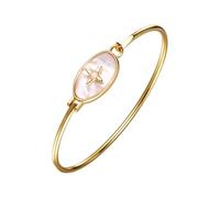 JewelryWe 14K Gold Women's Bracelet: Simple Celestial Bracelets Oval Mother-of-Pearl with Opal Star Thin Bangle