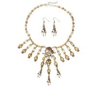 JewelryWe 2-Piece Skull Necklace & Earrings Set - Adjustable Gothic Pirate Tassel Collar Skeleton Punk Horror Jewelry for Women Halloween