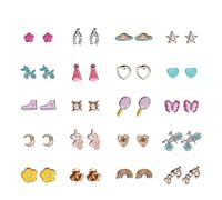 JewelryWe 20 Pairs Earrings Set - Stainless Steel Hypoallergenic Hypoallergenic Stud Earrings Set for Students Teens Rainbow Flowers Butterflies Cute Jewelry Gift