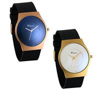 JewelryWe 2PCS Men's Japan Quartz Silicone Watch White Dial Ultra-Thin Analog Wrist Watches