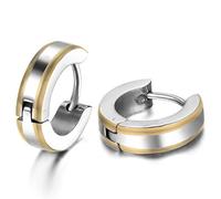 JewelryWe 2pcs Stainless Steel Mens Huggie Hinged Hoop Stud Earrings Set, One Pair, Color Golden Silver (with Gift Bag)