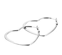JewelryWe 2pcs Women's Silver Stainless Steel Unique Polished Heart Round Stud Huggie Hoop Earrings - 35MM (with Gift Bag)
