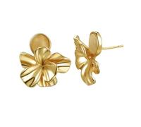 JewelryWe 3D Flower Stud Earrings: Women's Cat Eye Stone Gold Plated Copper - 0.7" Wide Hypoallergenic Blooming Floral Earrings Date Night Party Daily Wear