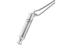 JewelryWe 528Hz Breathing Anxiety Necklace: Unisex Silver Round Tuner Whistle Sound Healing Meditation Mindful Men Women Calming Stainless Steel Pendant