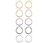 JewelryWe 5Pairs Fashion Large Hoop Earrings Set, Polished Stainless Steel Big Hoop Stud Earrings for Women Girls,Mixed Color 30MM