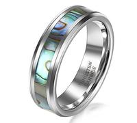 JewelryWe 6mm Comfort Fit High Polish Tungsten Carbide Ring with Abalone Shell Inlay Women's Wedding Band Engagement Ring : UK Size - S