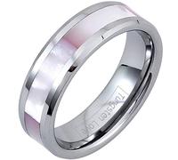 JewelryWe 6mm Comfort Fit High Polish Tungsten Carbide Ring Women's Aniversary/Engagement/Wedding Band with Synthetic Pink Shell Inlay : UK Size - R