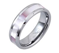 JewelryWe 6mm Comfort Fit High Polish Tungsten Carbide Ring Women's Aniversary/Engagement/Wedding Band with Synthetic Pink Shell Inlay : UK Size - P
