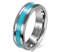 JewelryWe 6mm Comfort Fit Noble Tungsten Ring with Synthetic Turquoise Inlay Womens Ladies Promise/Engagement/Wedding Band (Size Q)