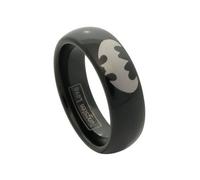 JewelryWe 6mm Men Ladies Black Tungsten Carbide Ring with Silver Laser Etched Batman Symbol Collector's Engagement Wedding Band (Size L)