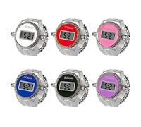 JewelryWe 6PCS Novelty Digital Finger Watch: Round Calendar Watch Elastic Adjustable Ring Watches for Men Women