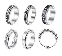 JewelryWe 6Pcs Spinner Rings for Men Women Stress Relieving Anxiety Ring Stainless Steel Fidget Ring Wedding Promise Band, Size 6-11
