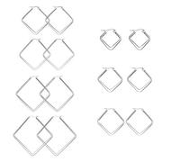 JewelryWe 7Pairs Geometric Hoop Earrings,Stainless Steel Oversize Square-shaped Polished Simple Plain Earrings for Women Girl(20-50MM)