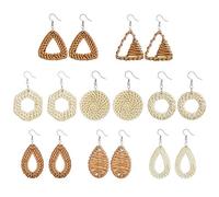 JewelryWe 8 Pairs Statement Earrings Set,Handmade Rattan Woven Earring Bohemian Lightweight Geometric Earrings for Women Girls