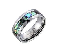 JewelryWe 8mm Abalone Shell Inlay Mens Multi-Faceted Tungsten Carbide Wedding Engagement Band Ring- Comes in Gift Bag - (Available in Most Sizes): UK Size - V