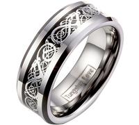 JewelryWe 8mm Celtic Dragon Inlay Tungsten Carbide Ring Men's Anniversary/Engagement/Wedding Band (7.5) : UK Size - O