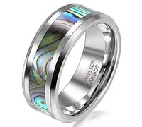 JewelryWe 8mm Comfort Fit High Polish Tungsten Carbide Ring Men's Aniversary/Engagement/Wedding Band with Abalone Inlay : UK Size - Z+3