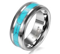 JewelryWe 8mm Comfort Fit Noble Tungsten Ring with Synthetic Turquoise Inlay Mens Anniversary/Engagement/Wedding Band (Size Z+5)