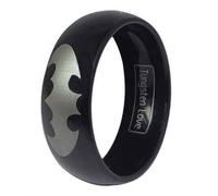 JewelryWe 8mm Men Black Tungsten Ring with Silver Laser Etched Batman Symbol Collector's Engagement Wedding Band (Size P)