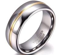 JewelryWe 8mm Two Tone Mens Gold Groove Inset Tungsten Carbide Rings Anniversary/Engagement/Wedding Bands(6) : UK Size - L