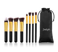 JewelryWe 8pcs Makeup Brushes Set - Professional Face Eyeliner Blush Contour Foundation Cosmetic Brushes for Powder Liquid Cream (Black Golden)
