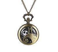 JewelryWe Antique Nightmare Before Christmas Pocket Watch Men Women Pocket Watches with Chain Necklace for Xmas