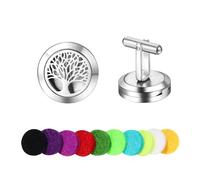 JewelryWe Aromatherapy Cuff Links Mens: Silver Stainless Steel Tree of Life CuffLinks Essential Oil Diffuser Family Trees Dress Tuxedo Shirt Accessrories Wedding Business Gift